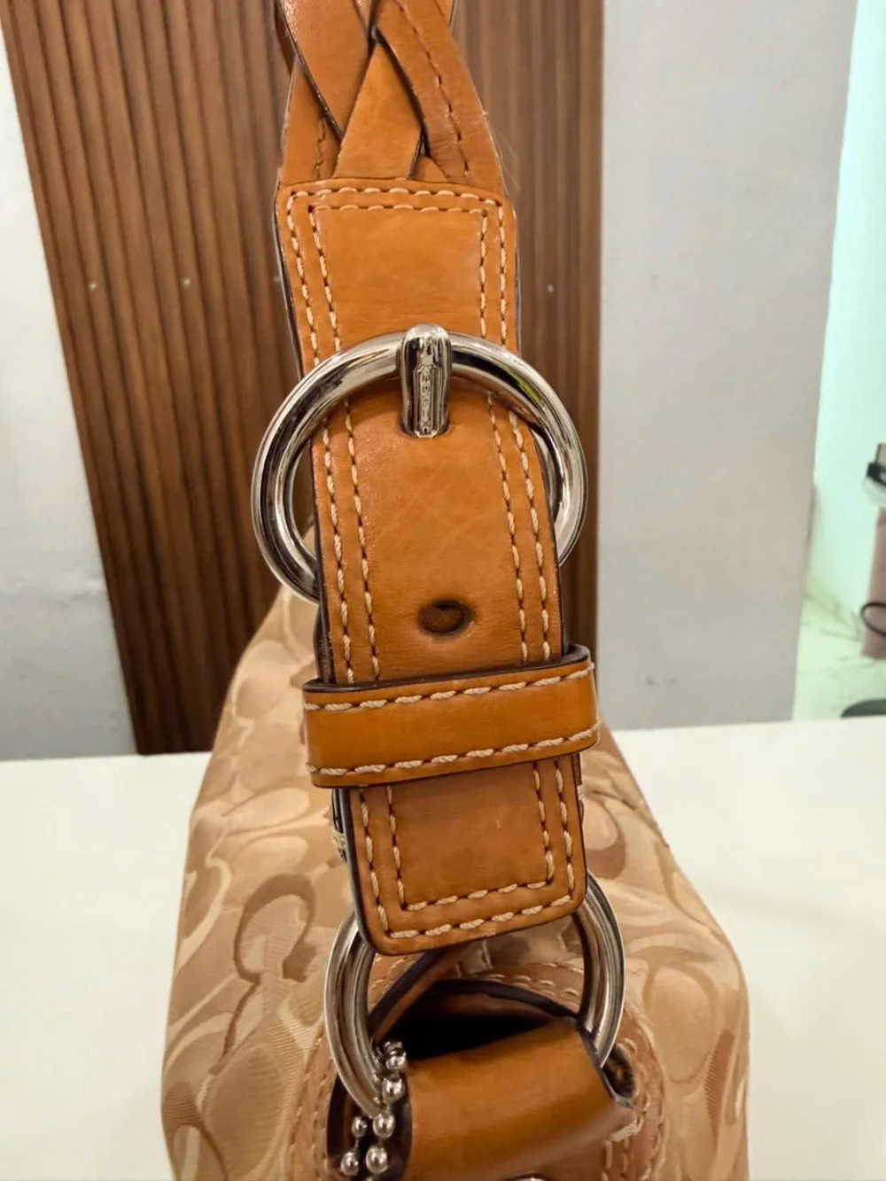 Vintage Coach Chelsea Optic Signature Tan Brown Canvas Leather Hobo Bag #10991